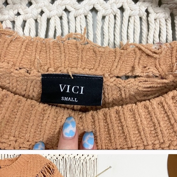 Vici Distressed Boho Rib Knit Sweater Small - Picture 3 of 5